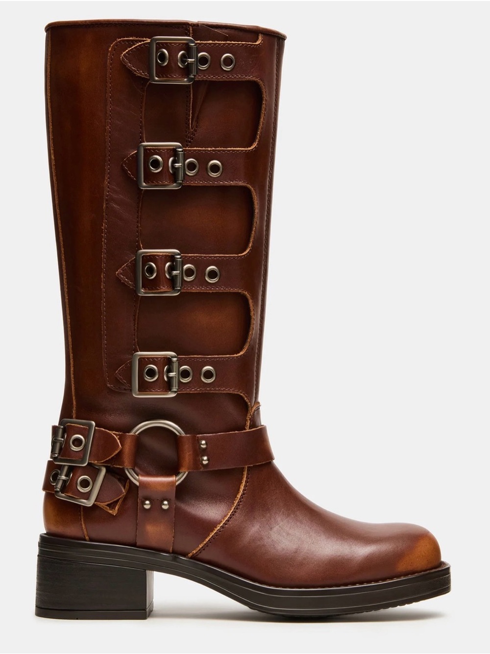 Steve Madden Brown Leather Buckle Riding Boots